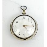 An early 19th century hallmarked silver pair cased open face key wind pocket watch,