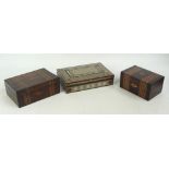 Two late Victorian work boxes, with two inlaid bands and lozenge cartouche, the larger 24.