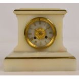 A French white onyx and gilt metal detailed mantel clock,