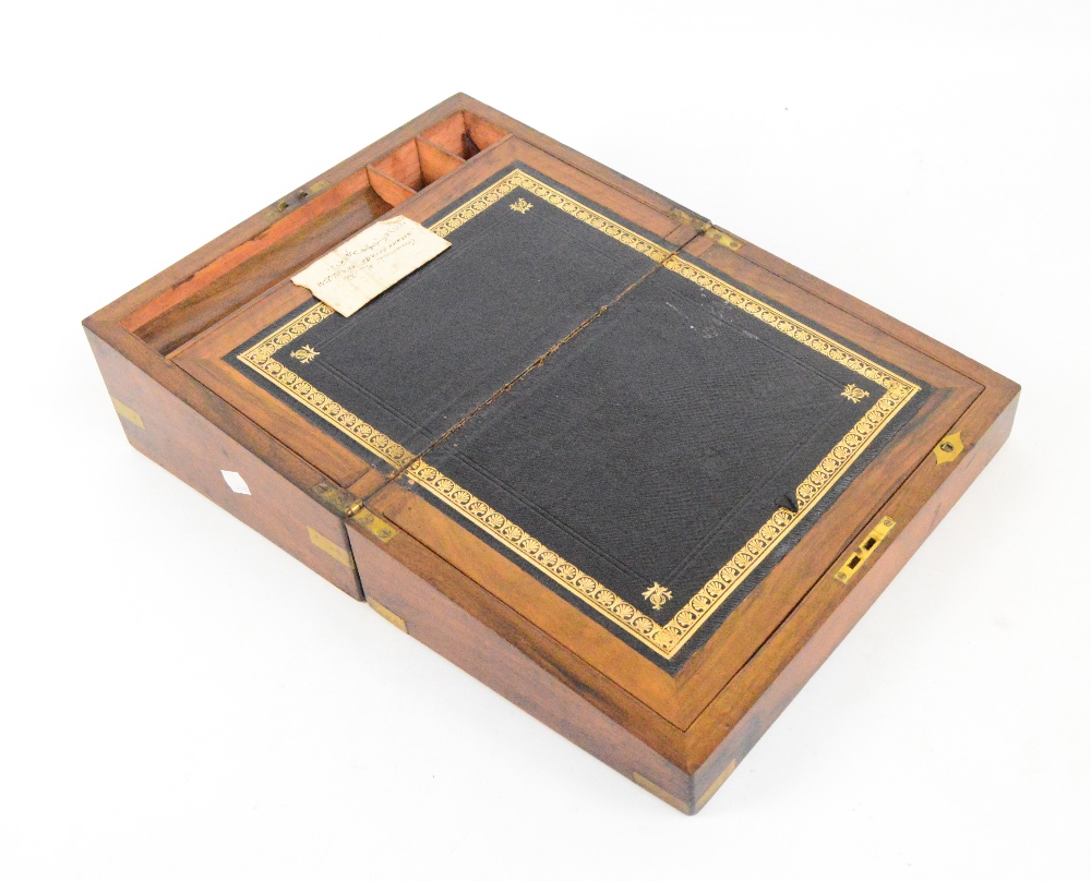 A Victorian mahogany writing slope with brass mounts in the campaign manner, - Image 2 of 2