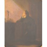 UNATTRIBUTED; oil on canvas, a lady kneeling at prayer in front of a crucifix,