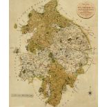 An early 19th century map of Warwickshire divided into 100s, exhibiting roads, rivers, parks, etc,