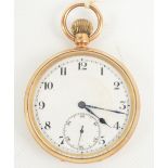 An early 20th century 9ct yellow gold cased open face crown wind pocket watch,