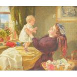 SIR JOHN EVERETT MILLAIS (1829-1896); oil on canvas, mother and child in a domestic setting,