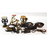 Two vintage planes, a group of spring balances, a graduated set of bell weights,