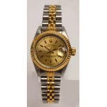 ROLEX; a lady's bi-metallic oyster perpetual datejust wristwatch, purchased new c.