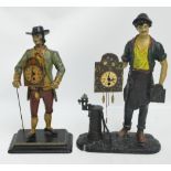 Two reproduction figural painted clocks, one modelled as a man leaning on a cane,
