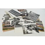 A quantity of motor racing photographs, the majority black and white, some negatives,
