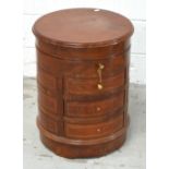 An unusual Cashmere rosewood and brass strung circular oversized multi drawer jewellery box,