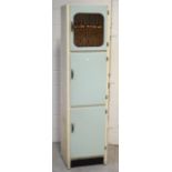A retro duck egg blue and white kitchen cabinet, glazed top door over two lower doors,height 178cm,