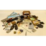 A mixed lot of collectors' items including a cased chromed gentleman's vanity set,