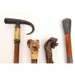 A group of eight various walking sticks and canes to include two antler handled examples,