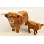 Two Beswick figures; a Highland bull and a Highland calf (2).