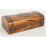 A Victorian walnut brass bound cigarette box with vacant cartouche to domed hinged lid, 27 x 13.