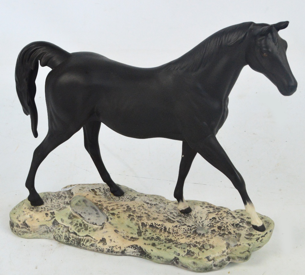 A large Beswick matt black figure of a horse on naturalistic moulded plinth, printed marks to base, - Image 2 of 2