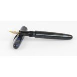 A Bexley mottled blue/black bodied fountain pen with 18ct two tone gold nib, length 15cm.