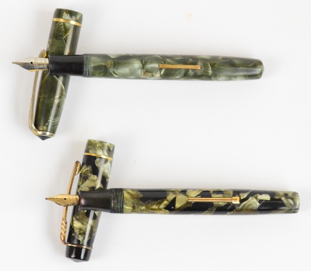 A Burnham B48 fountain pen with green marbled body, length 13cm, - Image 3 of 3