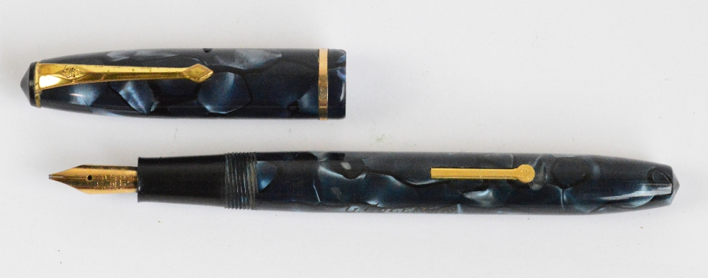 A Conway Stewart 15 fountain pen with blue marbled body and 14ct yellow gold nib, - Image 2 of 3