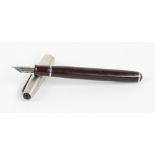 An Esterbrook fountain pen with maroon body and steel cap, length 13cm.