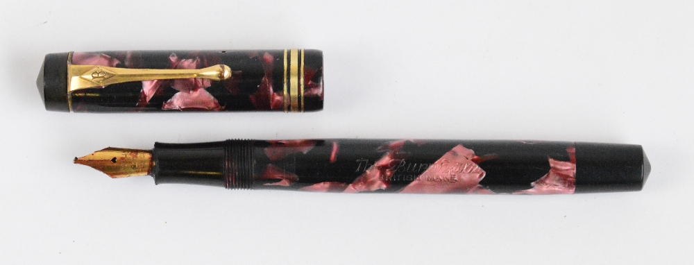 A "The Burnham" fountain pen with pink and black marbled pearl body, and 14ct gold nib, length 13. - Image 2 of 3