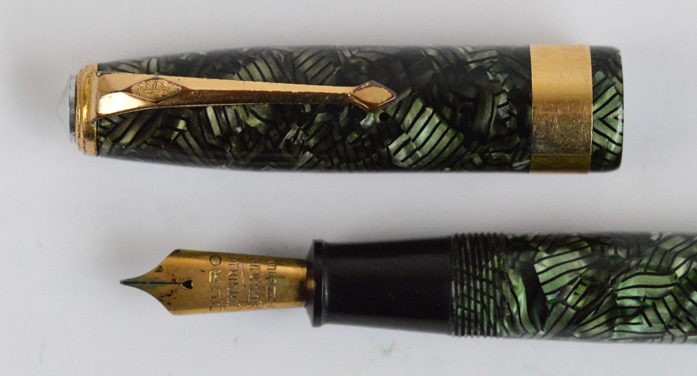 A Conway Stewart Executive 60 fountain pen with hatched green marble body and 14ct gold duro nib, - Image 3 of 3