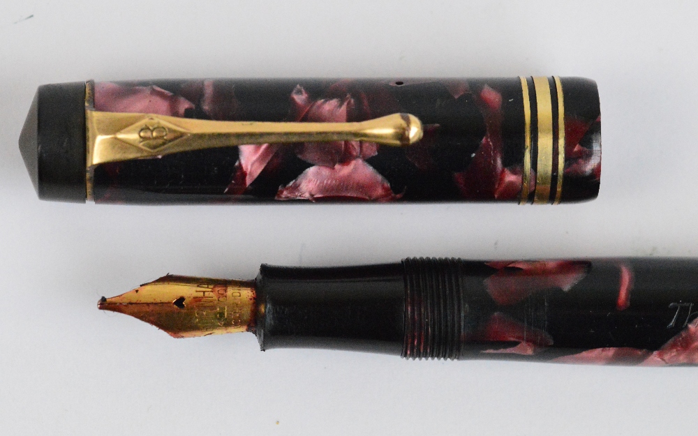 A "The Burnham" fountain pen with pink and black marbled pearl body, and 14ct gold nib, length 13. - Image 3 of 3