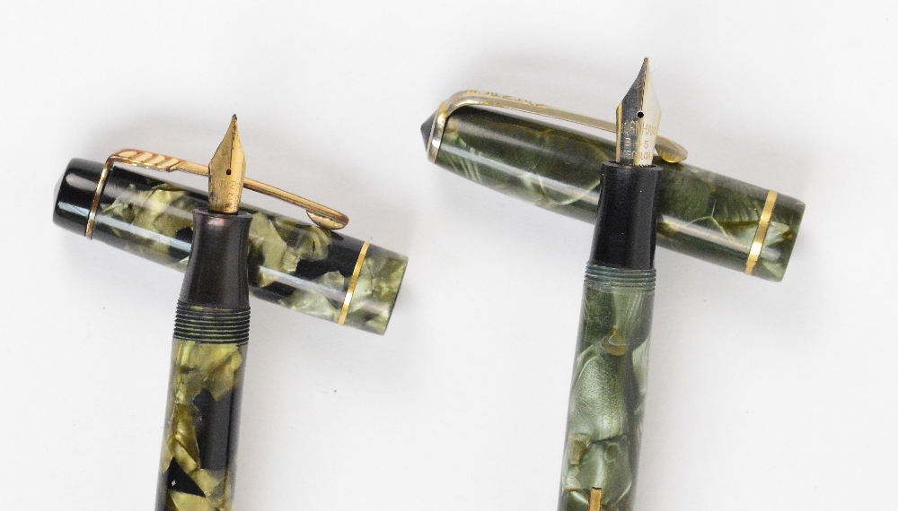 A Burnham B48 fountain pen with green marbled body, length 13cm, - Image 2 of 3