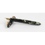 A Dickinson "The Croxley Pen" fountain pen with green and black marbled body and 14ct yellow gold