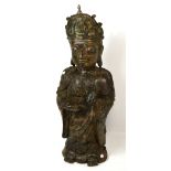 A large bonzed figure, possibly Guanyin, bearing four character marks to reverse, height 80cm.