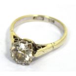 A 9ct white gold and platinum solitaire diamond ring, diamond is approx 1 1/4ct, size M, approx 3.