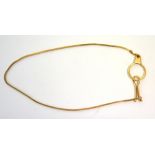 A 9ct gold box link fob chain with large link and ring fastening, approx 18.6g.