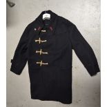 A navy duffel coat with 'GPO' insignia.