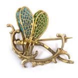 A Continental silver a plique-à-jour enamelled dragonfly brooch with pierced frame stamped '900',