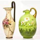 A gilt heightened Doulton Burslem handled vase, approx height 20cm and a Royal Doulton painted jug,