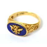 A 14ct gold and lapis lazuli 'Imperial Eagle' ring, by Franklin Mint Ltd, size U,