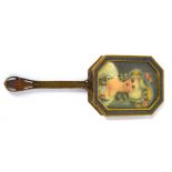 An early 20th century brass and enamel decorated small hand mirror,