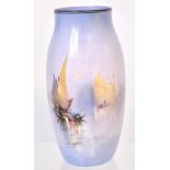 A Royal Doulton painted ceramic vase decorated with a Venetian scene, signed J.H.