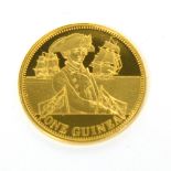 A boxed commemorative gold coin, 'Tristan da Cunha Trafalgar Guinea', sold with certificate.