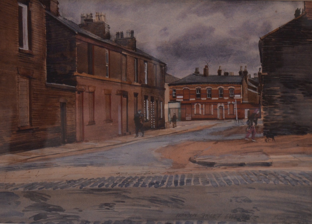 FRANK GREEN; a watercolour entitled 'Brandon Street, Everton',