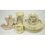 A quantity of Belleek to include four vases,