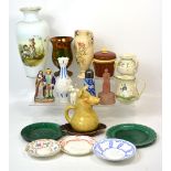 A quantity of ceramics to include a Staffordshire flatback, decorative plates, a copper lustre vase,
