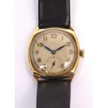 Rotary; a 1930s gentleman's wristwatch, hallmarked 9ct gold cushion case,