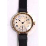 A 1930s ladies' wristwatch with three piece 9kt gold case,