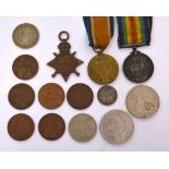 Three WWI medals; the 1914-15 star, the British War Medal and the Allied Victory medal,