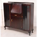 A modern display cabinet/bureau with two astragal glazed doors raised on cabriole legs, width 123cm.