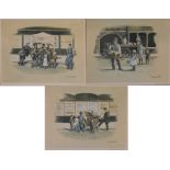 After Seerey Lester; three prints of Edwardian street scenes, signed lower-right, 25 x 35cm,