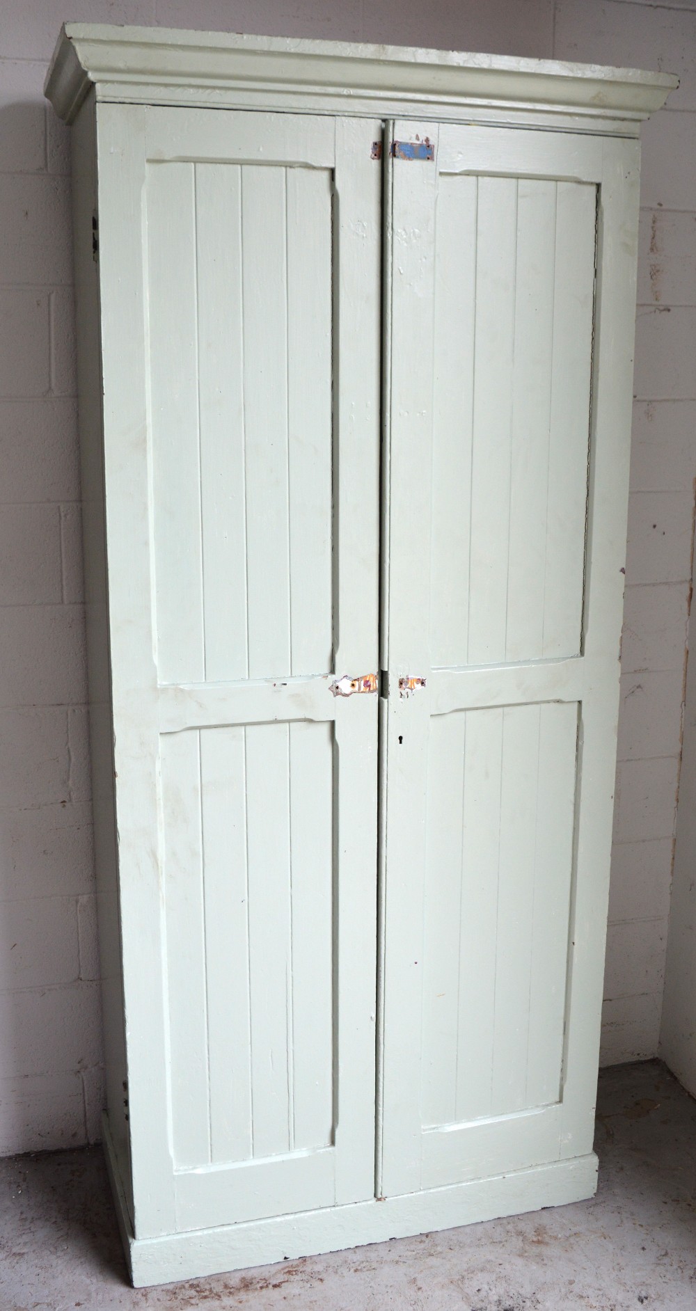 A Victorian painted pine two-door linen press with fitted interior of adjustable shelves, - Image 2 of 2