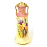 A Doulton Burslem twin handle vase with floral decoration, signed S.