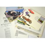 Vintage automobile related first day covers and a selection of facsimile naval related ephemera and