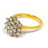 An 18ct yellow gold diamond cluster ring, size M 1/2, approx 3.7g.